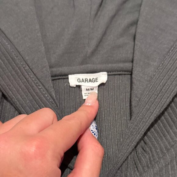 Grey Ribbed Garage zip- up cropped hoodie - Picture 2 of 2